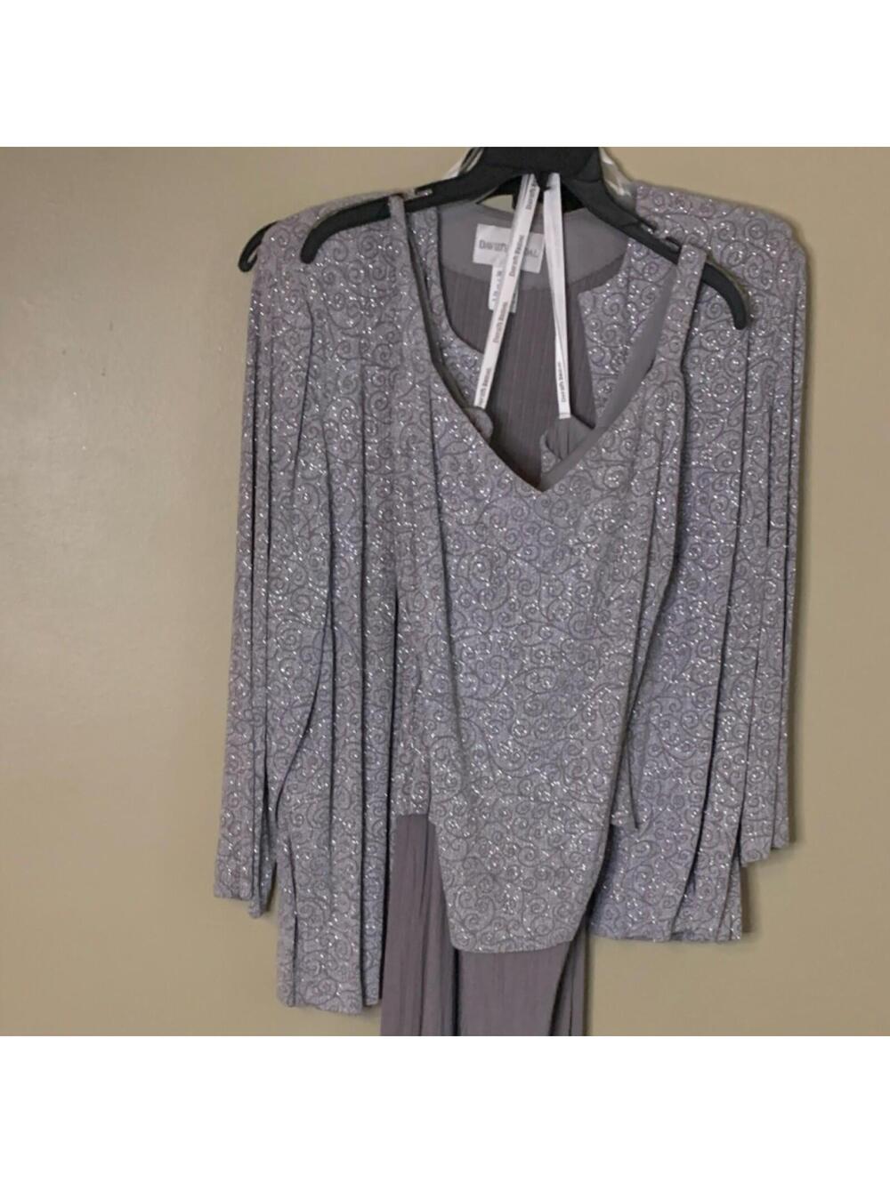 David's Bridal Gray Glitter Formal Dress & Jacket Set Scoop Neck 24WP Petite